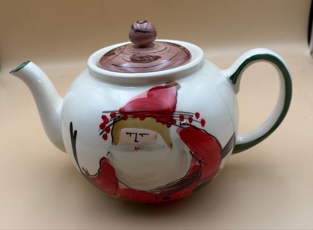 VIETRI Old St Nick Santa Teapot Hand Painted Italy Christmas 7” Holiday